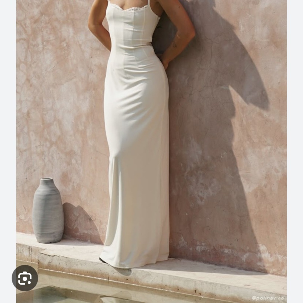 Meshki Cream Sheath Maxi Dress Spaghetti Strap